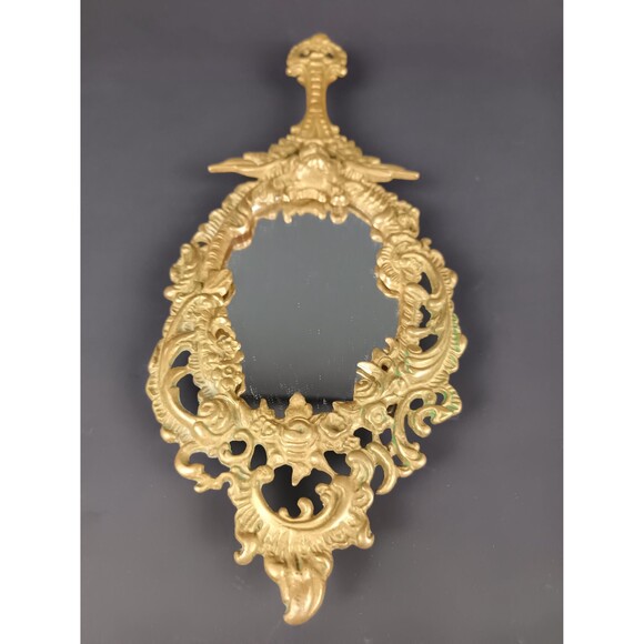 Victorian Cherub Hand Mirror With 4 Feet Highly Ornate Vintage Solid Brass - Picture 9 of 10